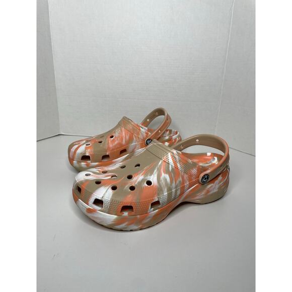 Classic Platform Marbled Clog Womens Size 11 Orange Tan White - Picture 1 of 7
